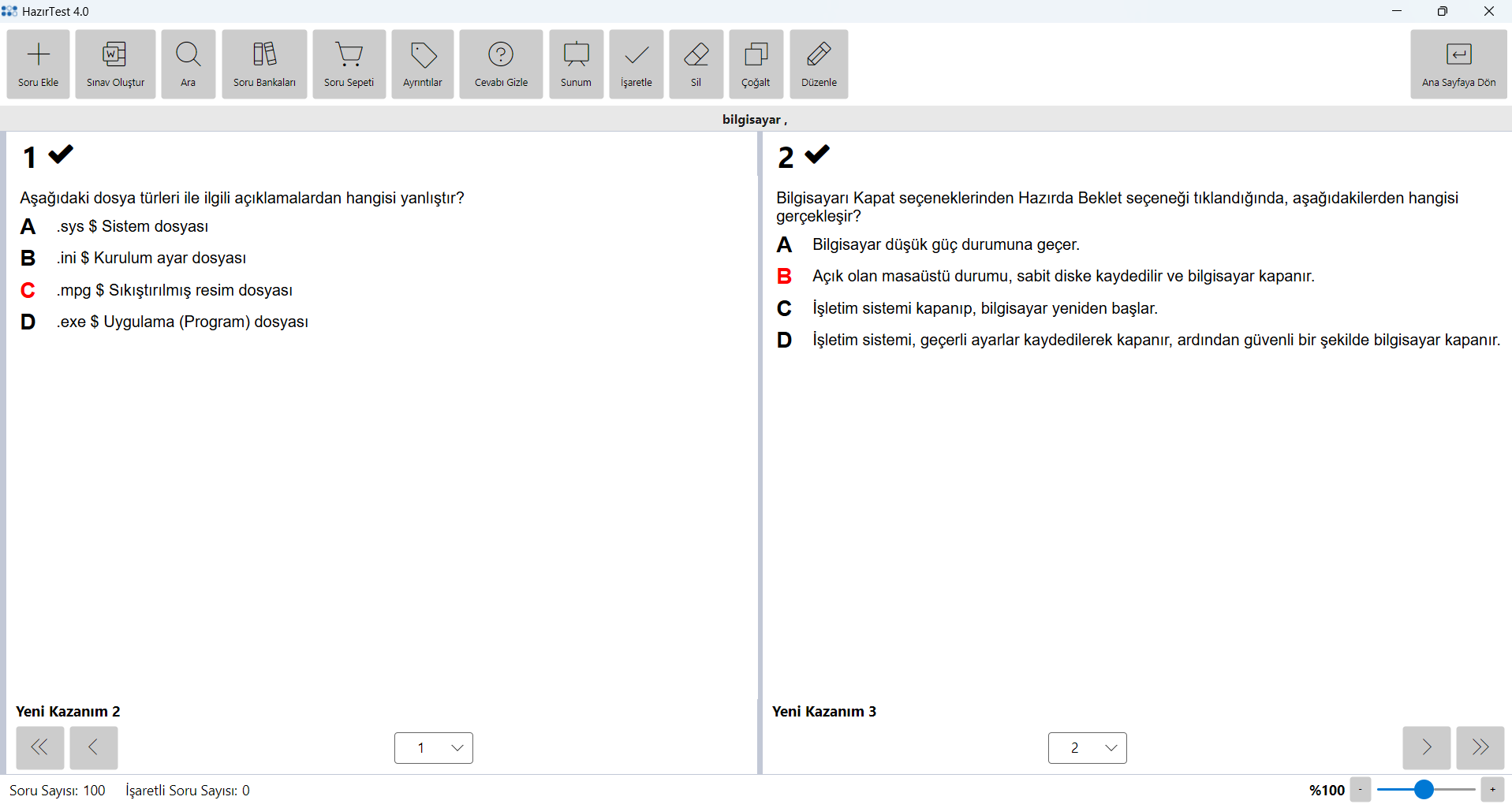 Windows'ta test hazırlama